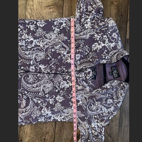 Purple Alex Evenings Floral Glitter Long Sleeve Collared Blazer Coat Large - Picture 14 of 16